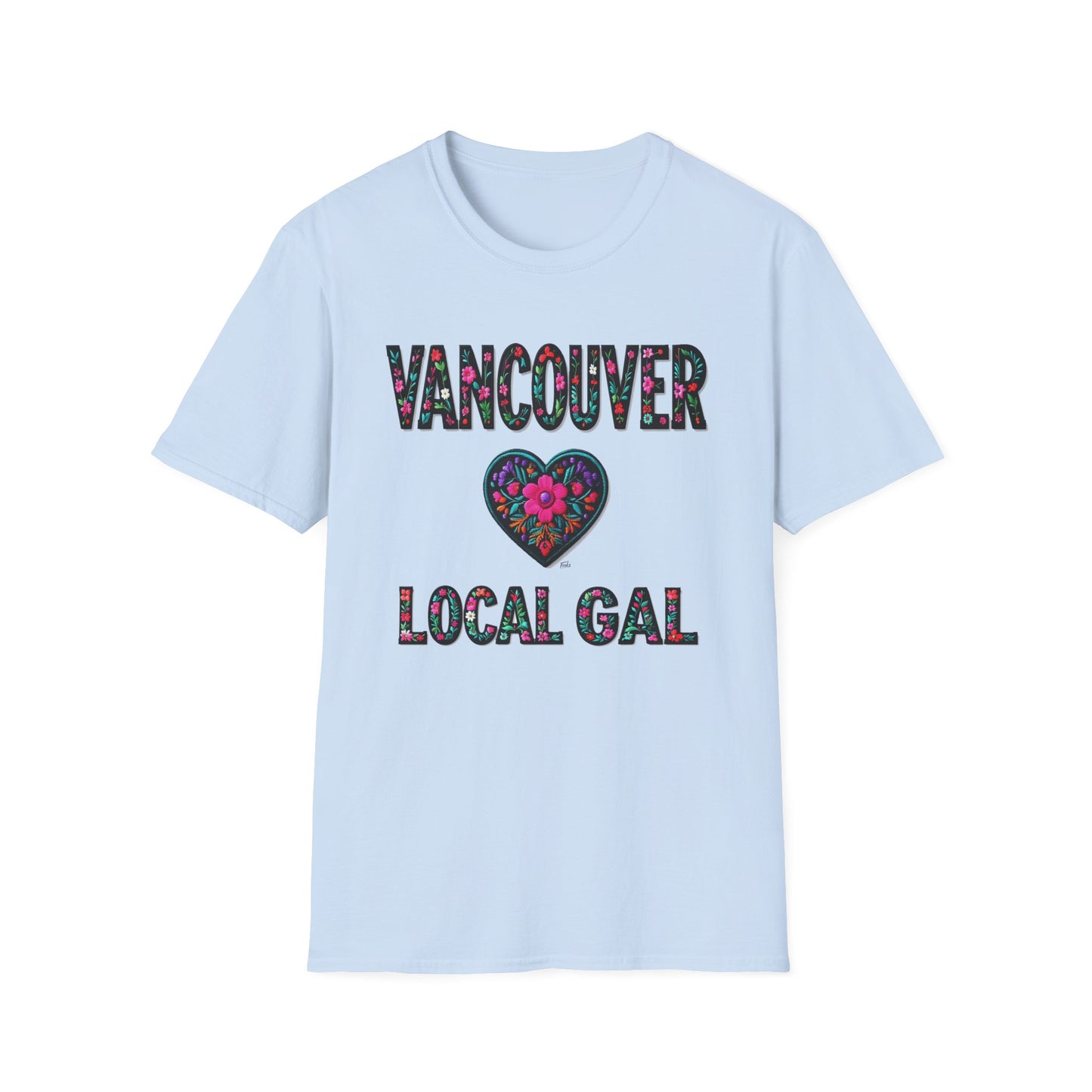 Vancouver Local Gal Flower-Heart T-Shirt, c13-n00-s005 Softstyle Graphic Tee, Unisex Casual Wear, Support Local Merch, Gift for Community Lovers, Finkz WINDSOR