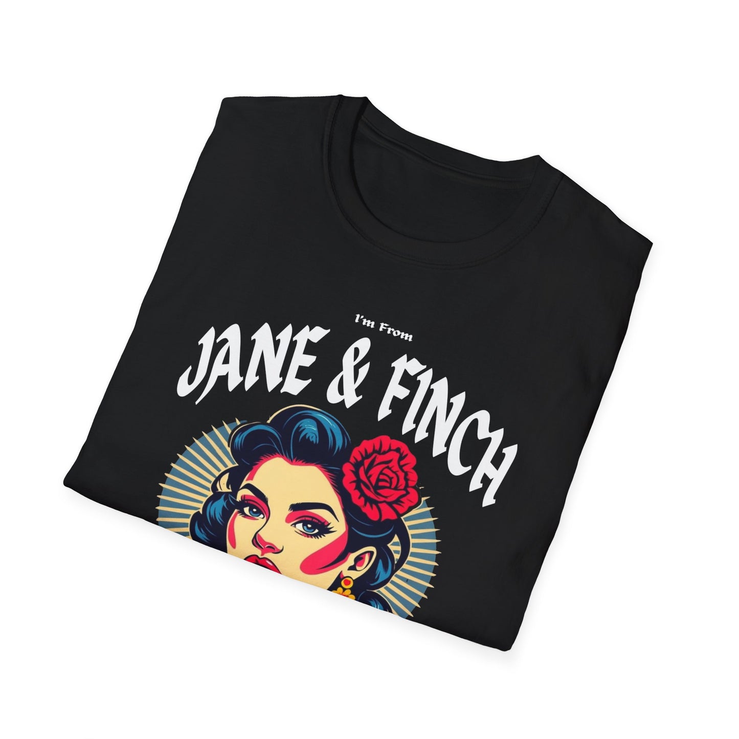 Jane and Finch Underestimate Gal T-Shirt, c06-n03-s001 Softstyle Graphic Tee, Unisex Casual Wear, Support'n Locals Merch, Gift for Community Lovers.