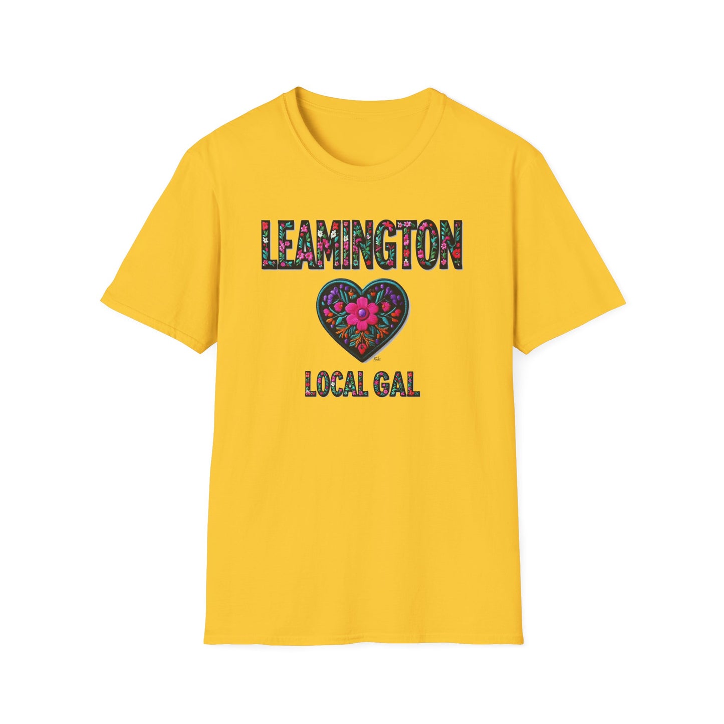 LEAMINGTON Local Gal Flower-Heart T-Shirt, 3 Softstyle Graphic Tee, Unisex Casual Wear, Support Local Merch, Gift for Community Lovers, Finkz WINDSOR