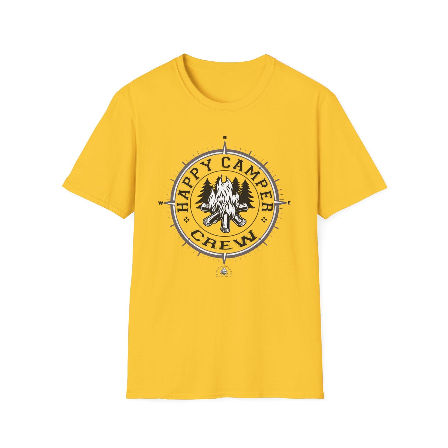 Happy Camper Crew Compass T-Shirt, Softstyle Graphic Tee, Unisex Casual Wear, Support'N Locals Merch, Gift for Community Lovers,