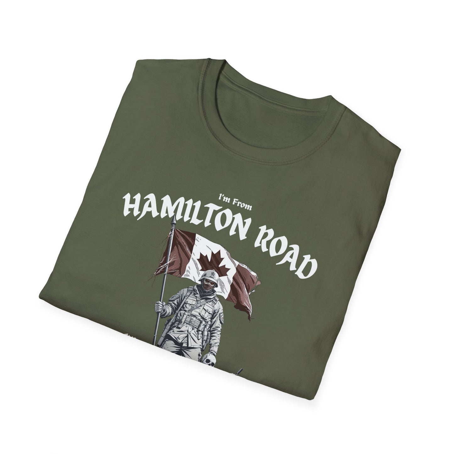 Hamilton Road Underestimate Guy T-Shirt, c02-n04-s002 Softstyle Graphic Tee, Unisex Casual Wear, Support'n Locals Merch, Gift for Community Lovers.