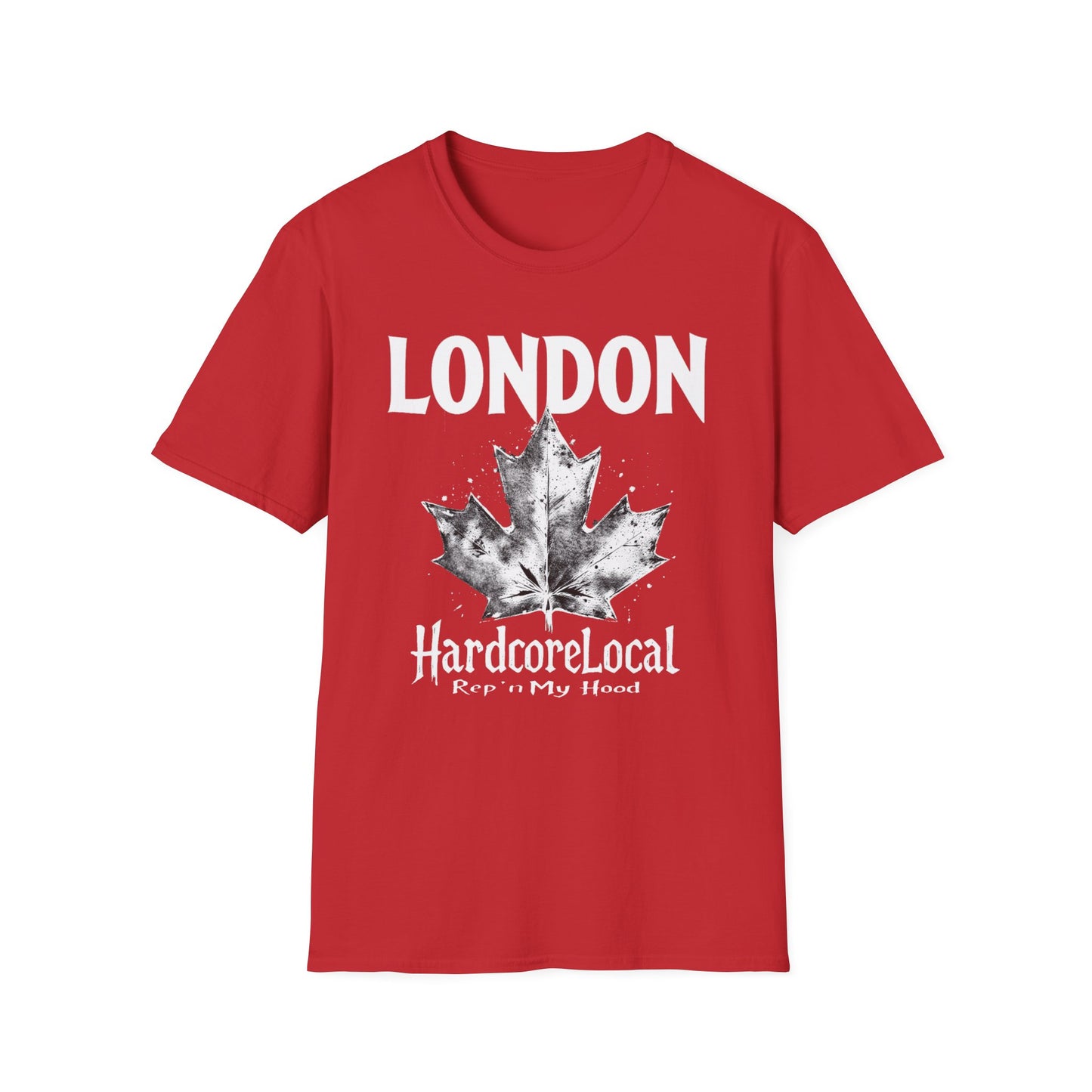 London Hardcore Rep'n White Leaf T-Shirt, c002-n00-s007 Softstyle Graphic Tee, Unisex Casual Wear, Support'n Locals Merch, Gift for Community Lovers.