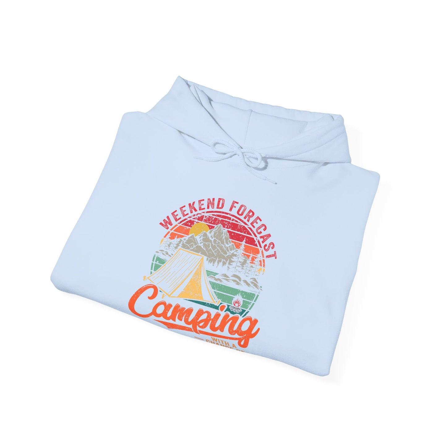 Weekend Forcast Hoodie | HappyCamperCrew.Com 100% Authentic | Cozy Camping Hoodie | Unisex Hooded Sweatshirt for Nature Lovers, Casual Wear, Gift for Him/Her, Outdoor Adventures, Cozy Days & Warm Nights by the Campfire