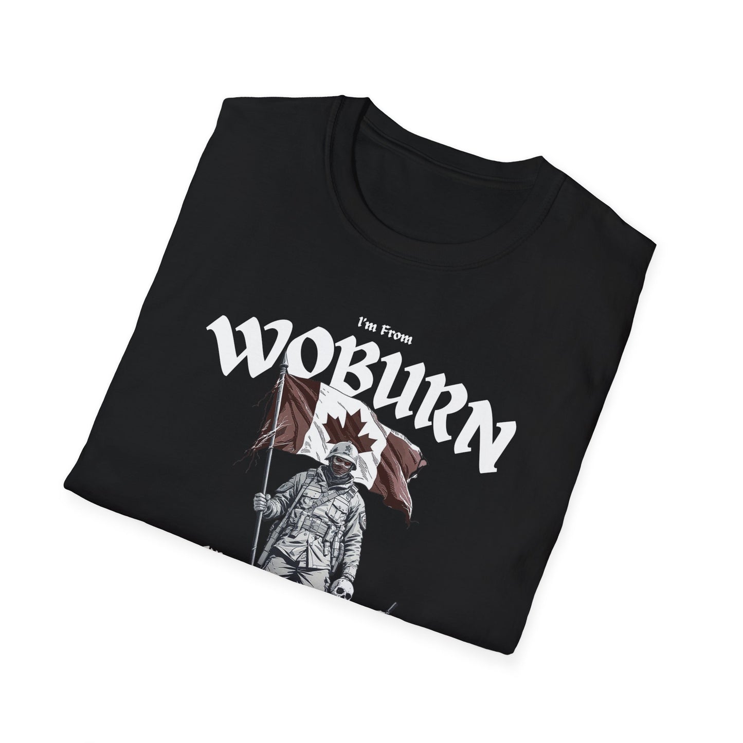 Woburn Underestimate Guy T-Shirt, c06-n06-s002 Softstyle Graphic Tee, Unisex Casual Wear, Support'n Locals Merch, Gift for Community Lovers.