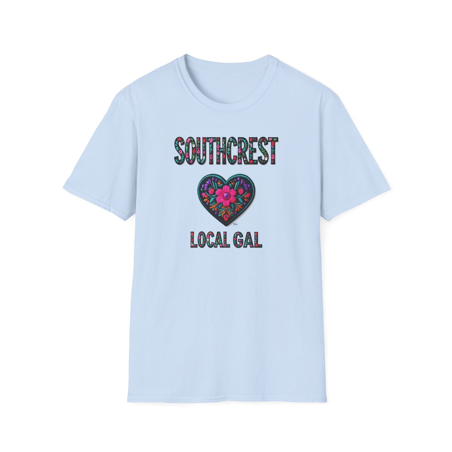 Southcrest Local Gal Flower-Heart T-Shirt, c02-n07-s05  Softstyle Graphic Tee, Unisex Casual Wear, Support Local Merch, Gift for Community Lovers, Finkz WINDSOR