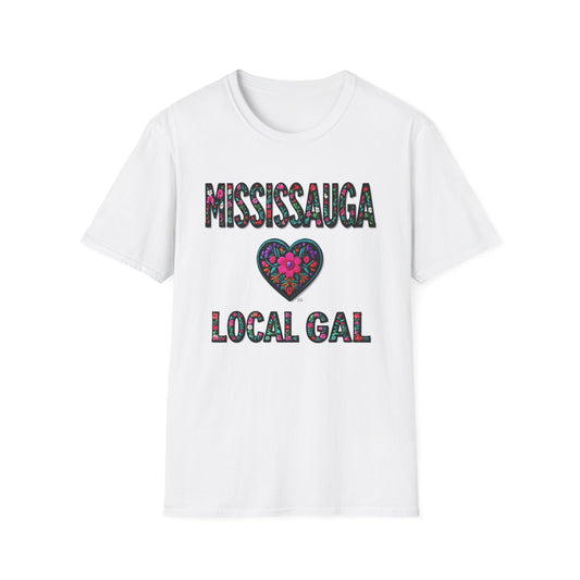 Mississauga Local Gal Flower-Heart T-Shirt, c05-n00-s005 Softstyle Graphic Tee, Unisex Casual Wear, Support Local Merch, Gift for Community Lovers, Finkz WINDSOR