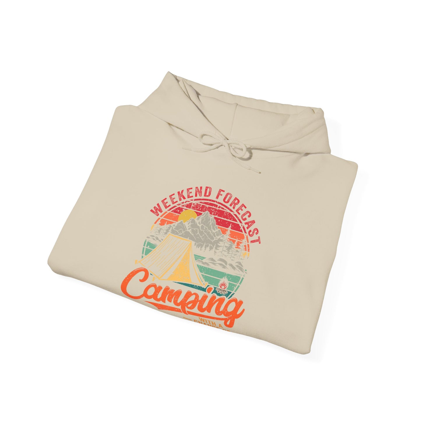 Weekend Forcast Hoodie | HappyCamperCrew.Com 100% Authentic | Cozy Camping Hoodie | Unisex Hooded Sweatshirt for Nature Lovers, Casual Wear, Gift for Him/Her, Outdoor Adventures, Cozy Days & Warm Nights by the Campfire