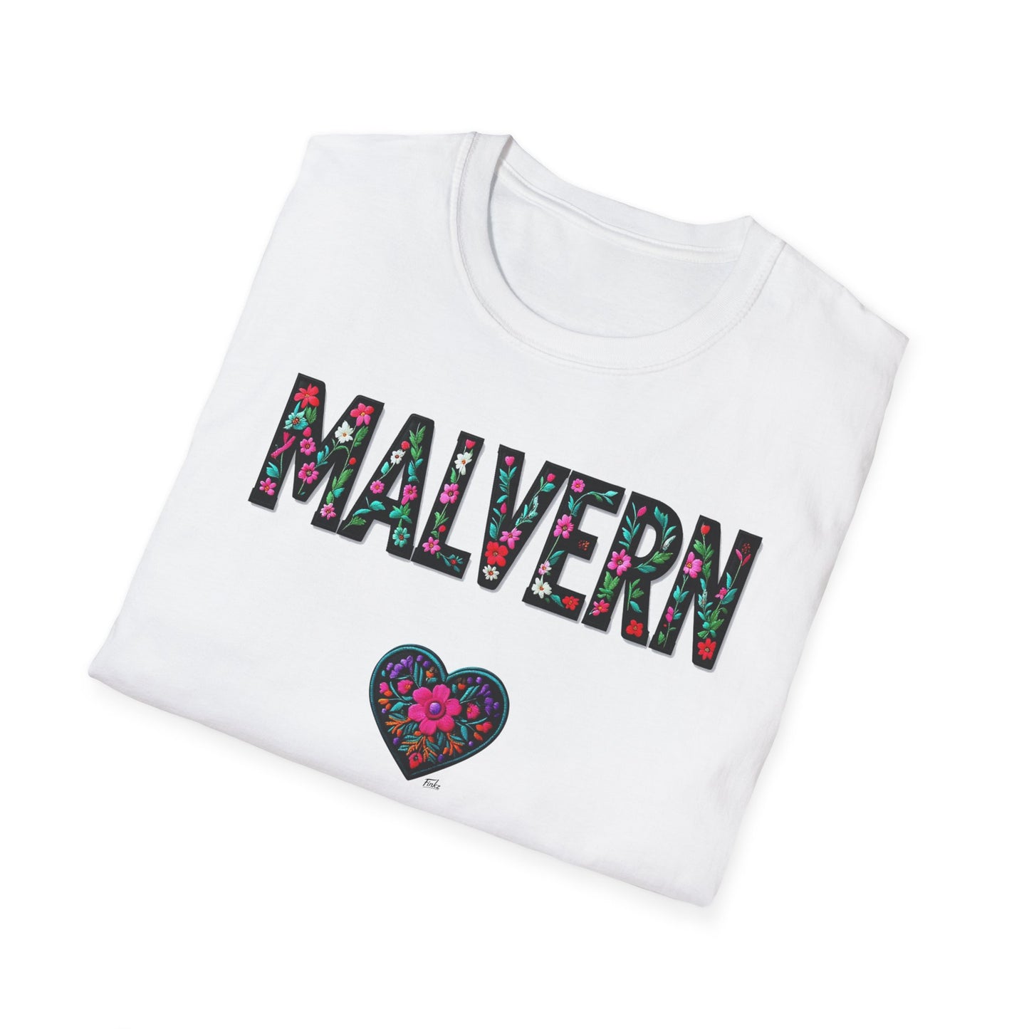 Malvern Local Gal Flower-Heart T-Shirt, c06-n04-s005 Softstyle Graphic Tee, Unisex Casual Wear, Support Local Merch, Gift for Community Lovers, Finkz WINDSOR