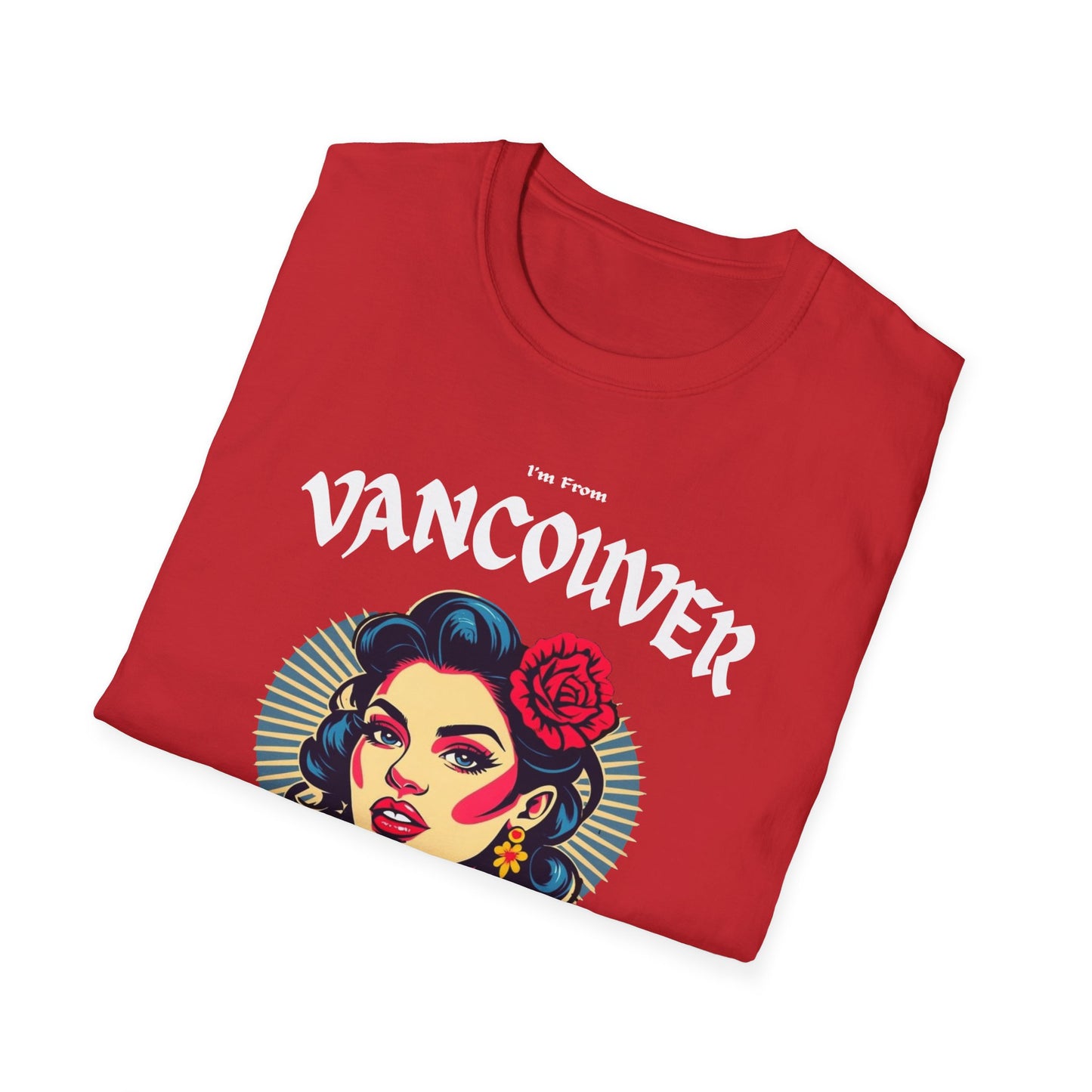 Vancouver Underestimate Gal T-Shirt, c013-n00-s001 Softstyle Graphic Tee, Unisex Casual Wear, Support'n Locals Merch, Gift for Community Lovers.