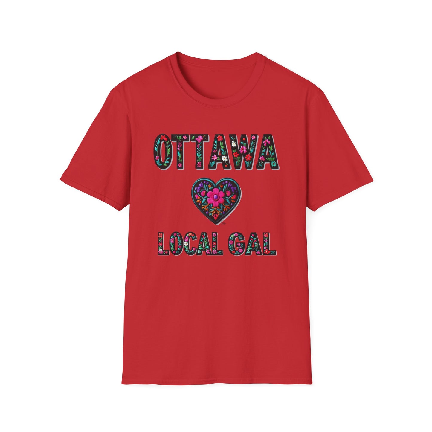 Ottawa Local Gal Flower-Heart T-Shirt, c07-n00-s005 Softstyle Graphic Tee, Unisex Casual Wear, Support Local Merch, Gift for Community Lovers, Finkz WINDSOR