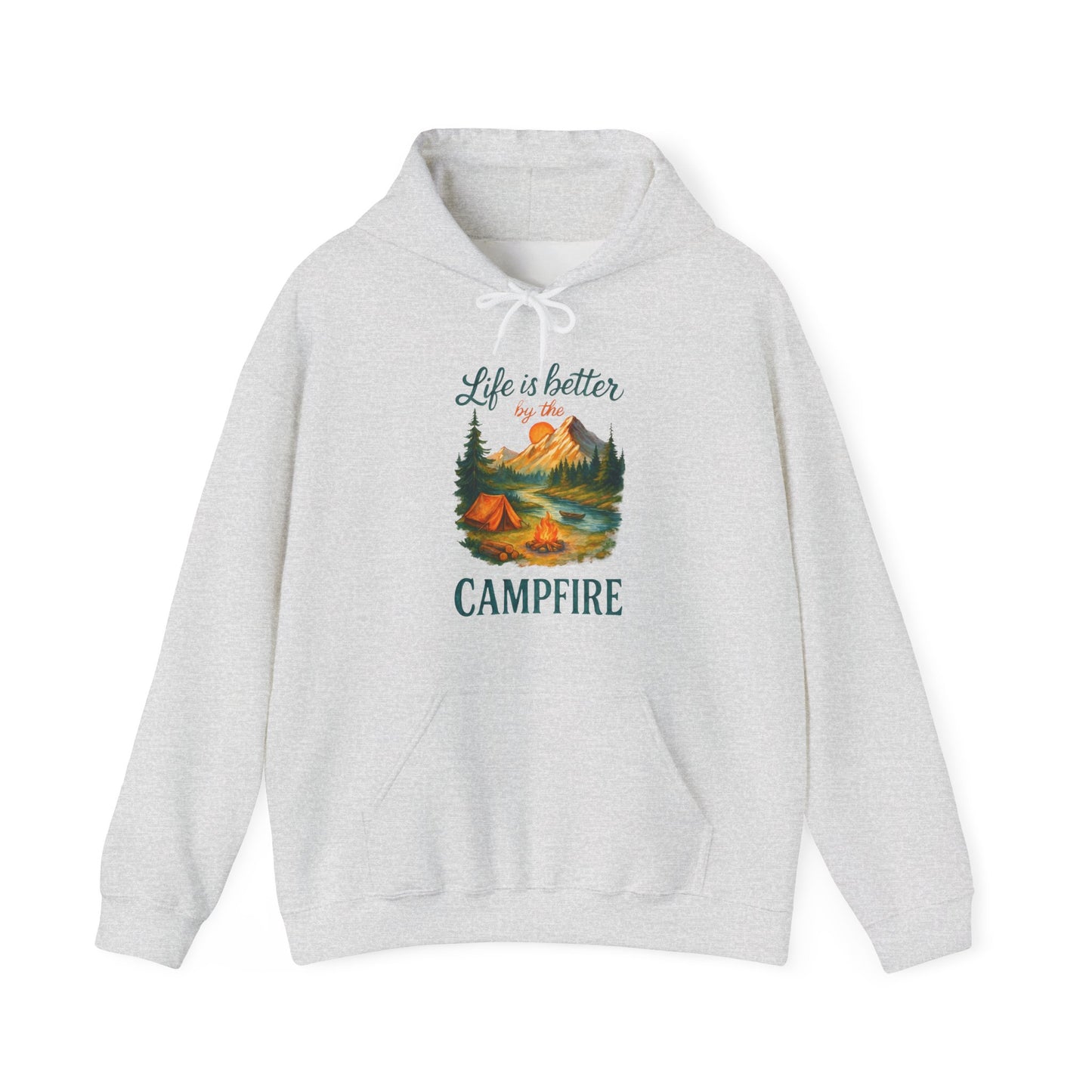 Life Is Better by The Campfire Hoodie | HappyCamperCrew.Com 100% Authentic | Cozy Camping Hoodie | Unisex Hooded Sweatshirt for Nature Lovers, Casual Wear, Gift for Him/Her, Outdoor Adventures, Cozy Days & Warm Nights by the Campfire