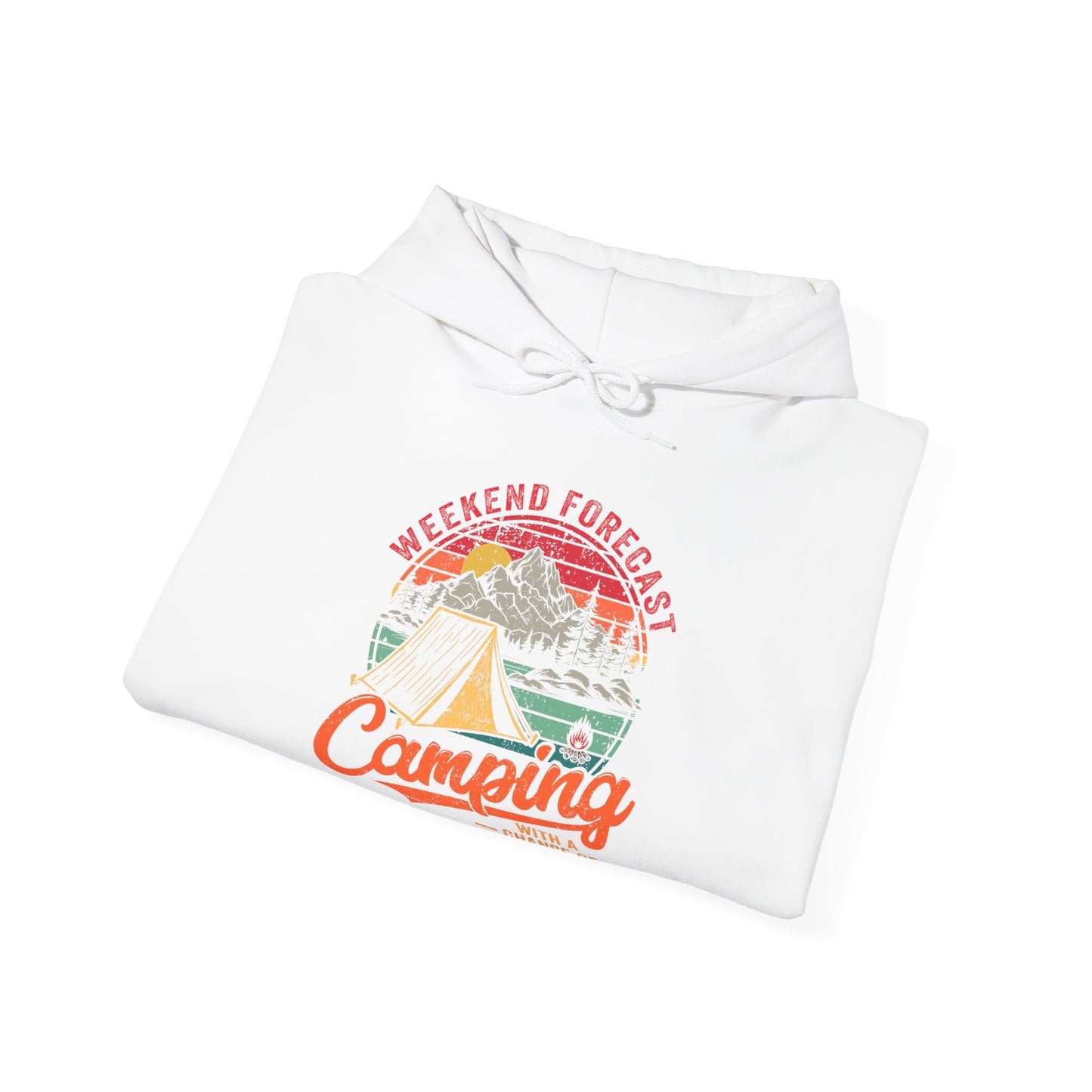Weekend Forcast Hoodie | HappyCamperCrew.Com 100% Authentic | Cozy Camping Hoodie | Unisex Hooded Sweatshirt for Nature Lovers, Casual Wear, Gift for Him/Her, Outdoor Adventures, Cozy Days & Warm Nights by the Campfire