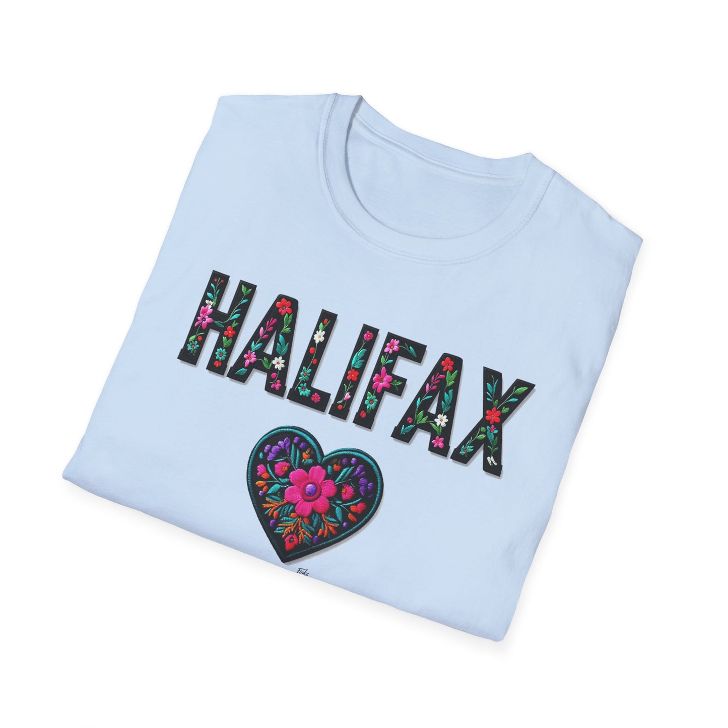 Halifax Local Gal Flower-Heart T-Shirt, c08-n00-s005 Softstyle Graphic Tee, Unisex Casual Wear, Support Local Merch, Gift for Community Lovers, Finkz WINDSOR