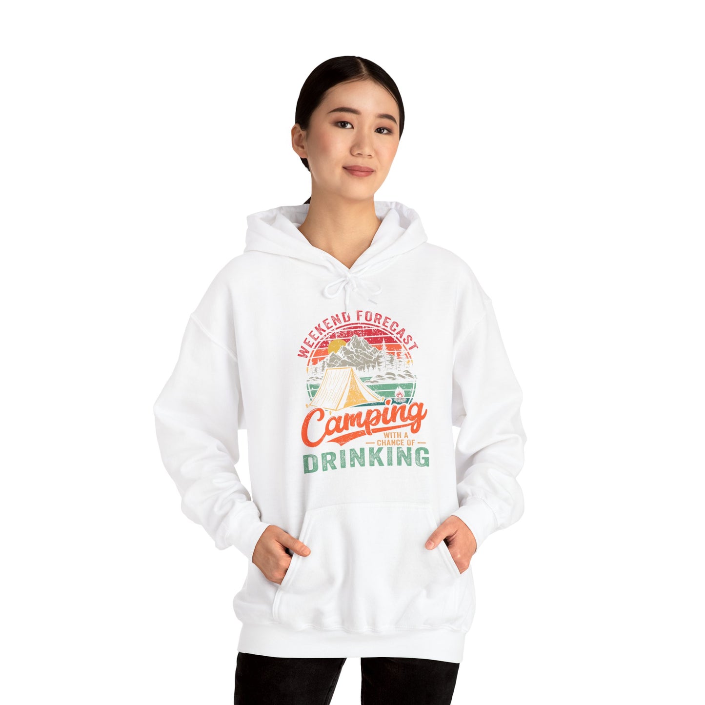 Weekend Forcast Hoodie | HappyCamperCrew.Com 100% Authentic | Cozy Camping Hoodie | Unisex Hooded Sweatshirt for Nature Lovers, Casual Wear, Gift for Him/Her, Outdoor Adventures, Cozy Days & Warm Nights by the Campfire