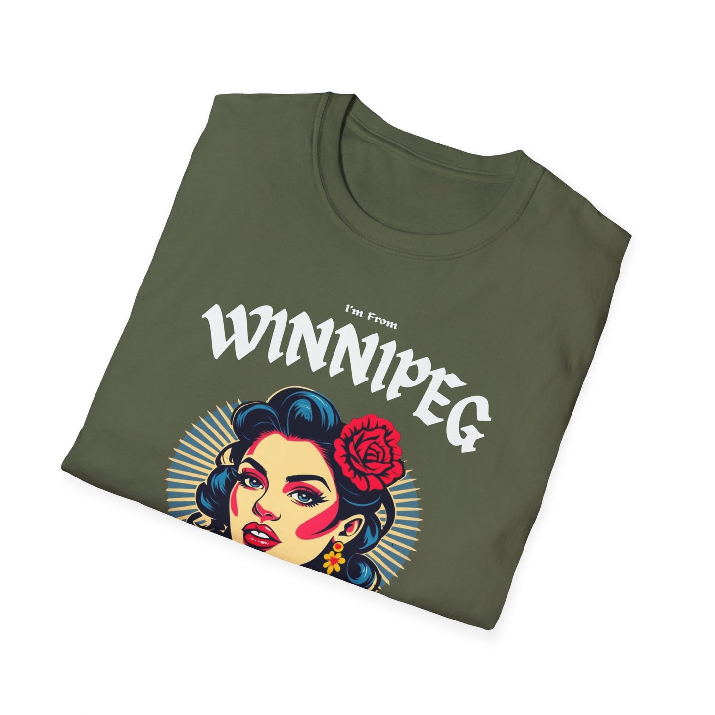 Winnipeg Underestimate Gal T-Shirt, c009-n00-s001 Softstyle Graphic Tee, Unisex Casual Wear, Support'n Locals Merch, Gift for Community Lovers.