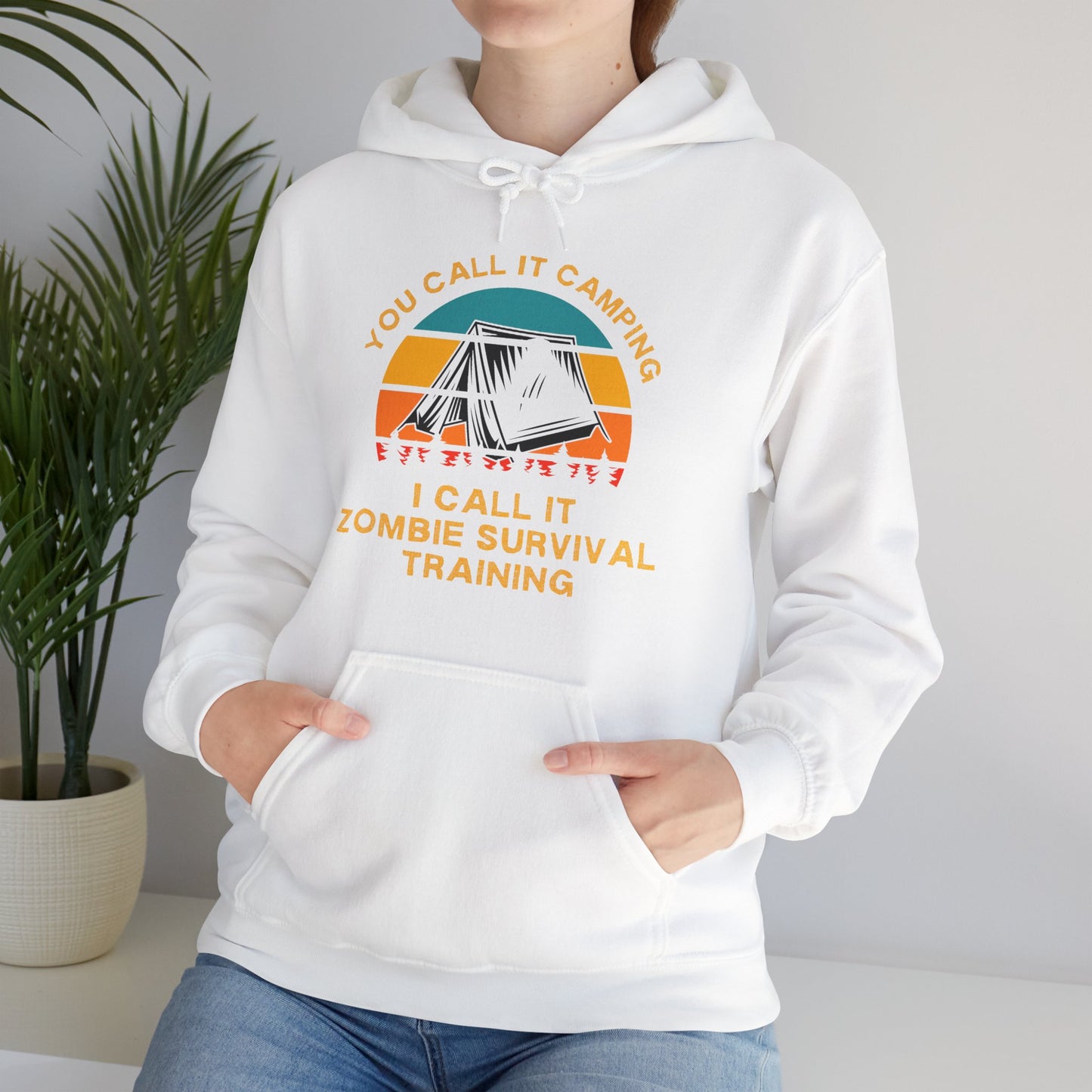 Zombie Survival Training Hoodie | HappyCamperCrew.Com 100% Authentic | Cozy Camping Hoodie | Unisex Hooded Sweatshirt for Nature Lovers, Casual Wear, Gift for Him/Her, Outdoor Adventures, Cozy Days & Warm Nights by the Campfire