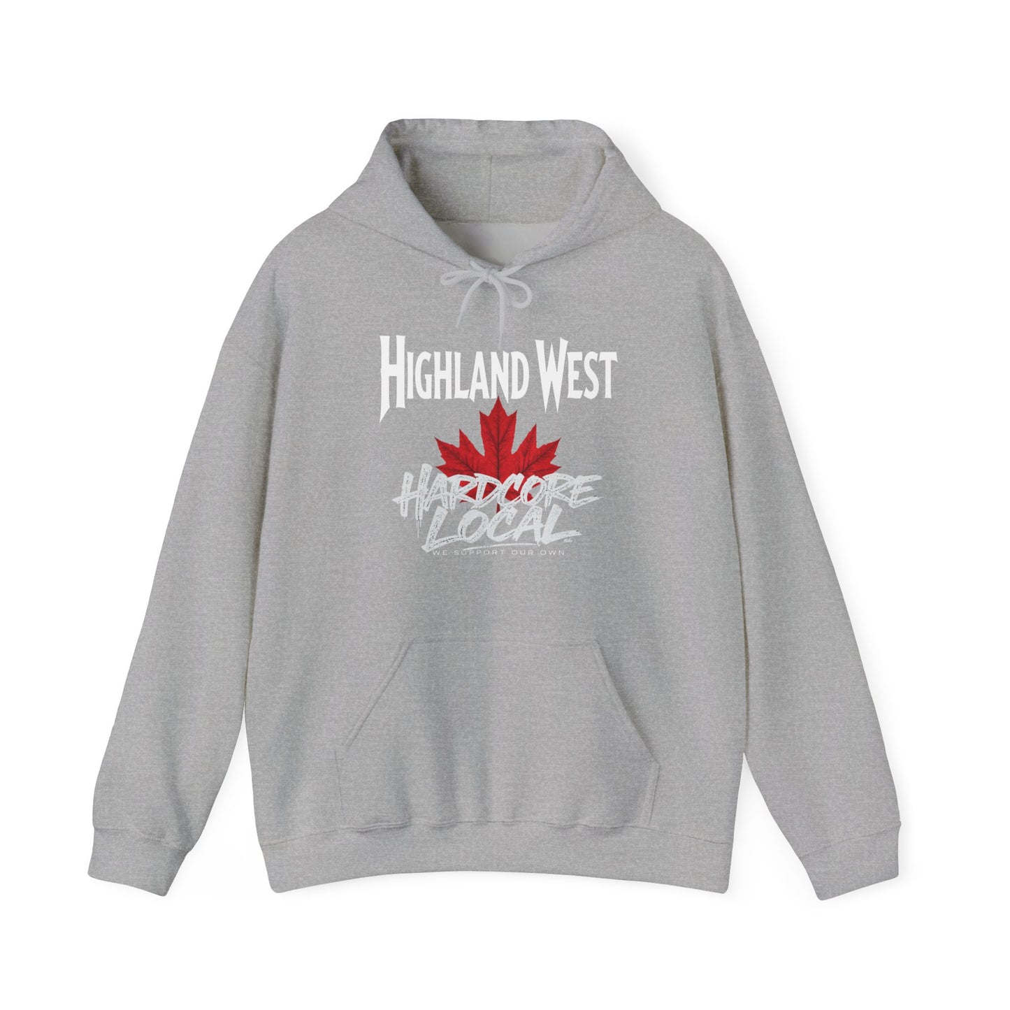 Highland West HARDCORE LOCAL red leaf, Hooded Sweatshirt - c03-n05-hs006 Unisex Heavy Blend™ Pullover, Casual Hoodie for Every Day, Gift for Friends, Support'n Locals -Local Pride Apparel Support Your Community