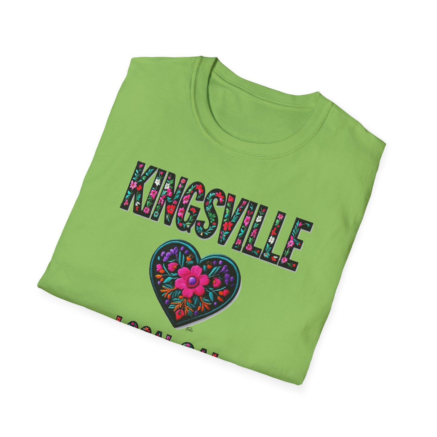 KINGSVILLE Local Gal Flower-Heart T-Shirt, 3 Softstyle Graphic Tee, Unisex Casual Wear, Support Local Merch, Gift for Community Lovers, Finkz WINDSOR