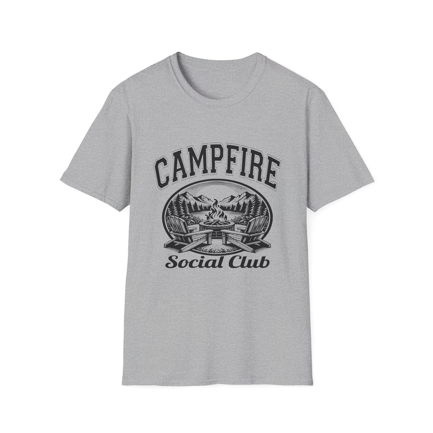Campfire Social Club Chairs T-Shirt, c006-n06-s007 Softstyle Graphic Tee, Unisex Casual Wear, Support'n Locals Merch, Gift for Community Lovers.