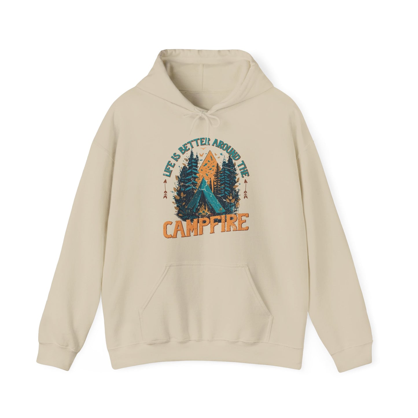 Life Is Better Around The Campfire Hoodie | HappyCamperCrew.Com 100% Authentic | Cozy Camping Hoodie | Unisex Hooded Sweatshirt for Nature Lovers, Casual Wear, Gift for Him/Her, Outdoor Adventures, Cozy Days & Warm Nights by the Campfire