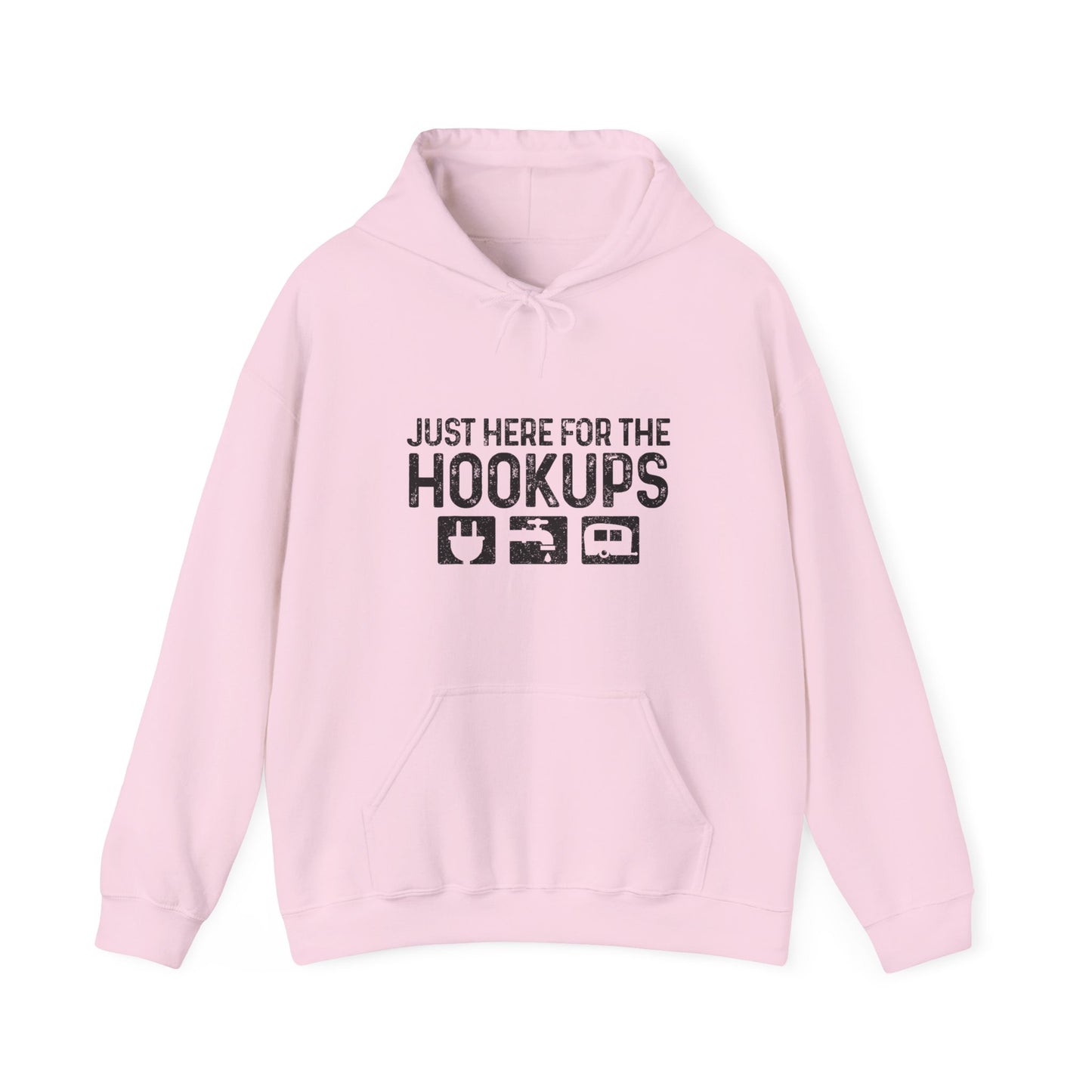 Here For The Hookups Hoodie | HappyCamperCrew.Com 100% Authentic | Cozy Camping Hoodie | Unisex Hooded Sweatshirt for Nature Lovers, Casual Wear, Gift for Him/Her, Outdoor Adventures, Cozy Days & Warm Nights by the Campfire