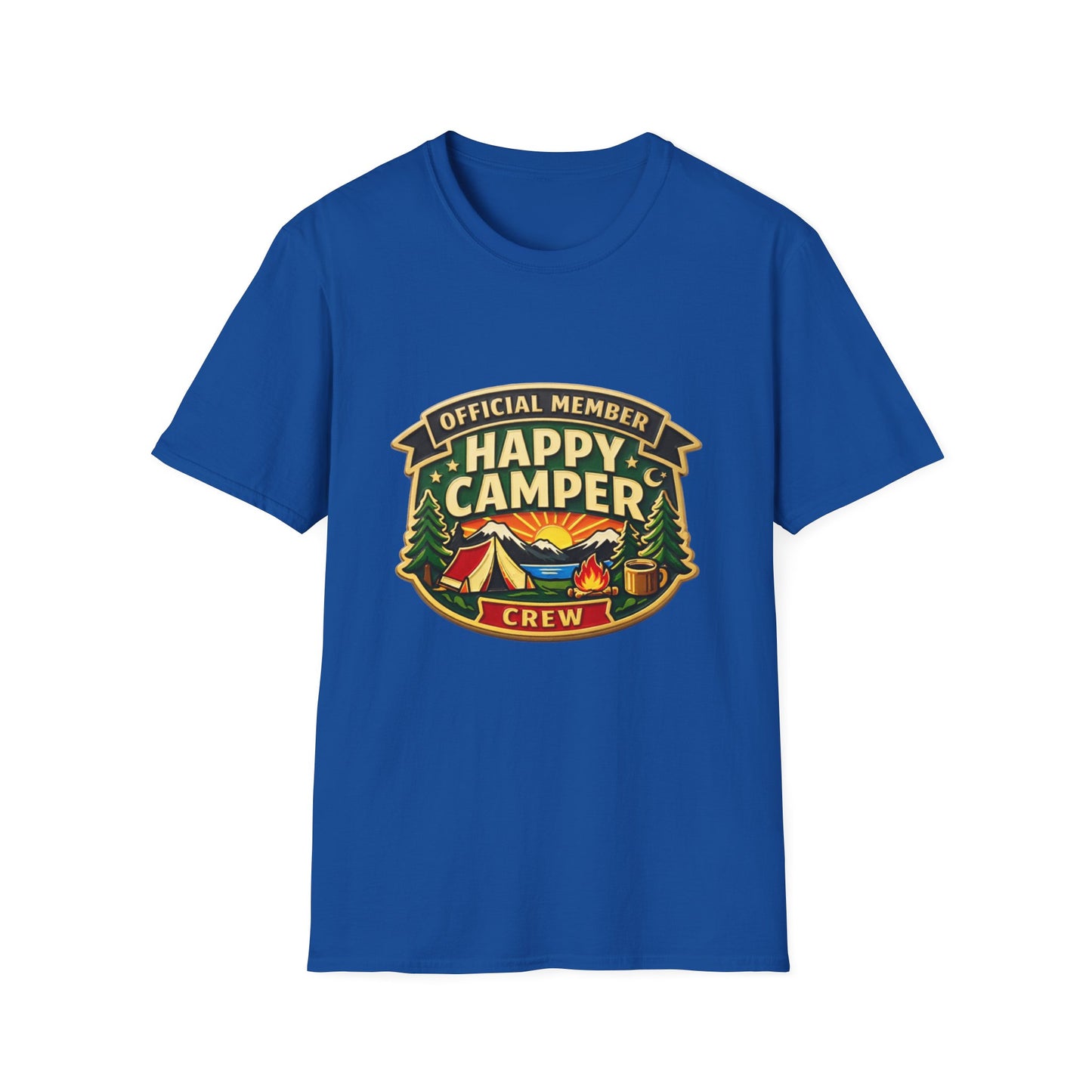 Happy Camper Crew T-Shirt Dark, Softstyle, Unisex  - HappyCamperCrew.com