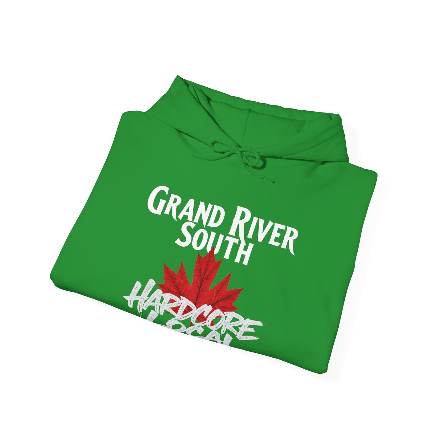 Grand River South HARDCORE LOCAL red leaf, Hooded Sweatshirt - c03-n04-hs006 Unisex Heavy Blend™ Pullover, Casual Hoodie for Every Day, Gift for Friends, Support'n Locals -Local Pride Apparel Support Your Community