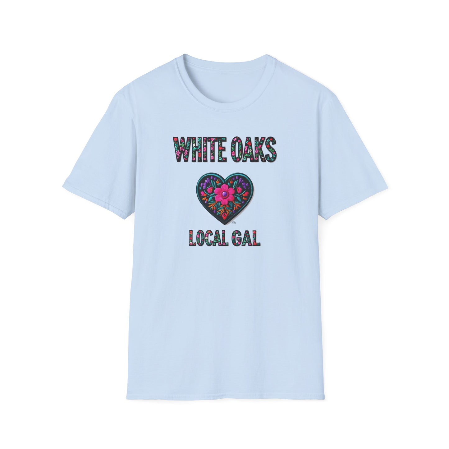 White Oaks Local Gal Flower-Heart T-Shirt, c02-n09-s05  Softstyle Graphic Tee, Unisex Casual Wear, Support Local Merch, Gift for Community Lovers, Finkz WINDSOR