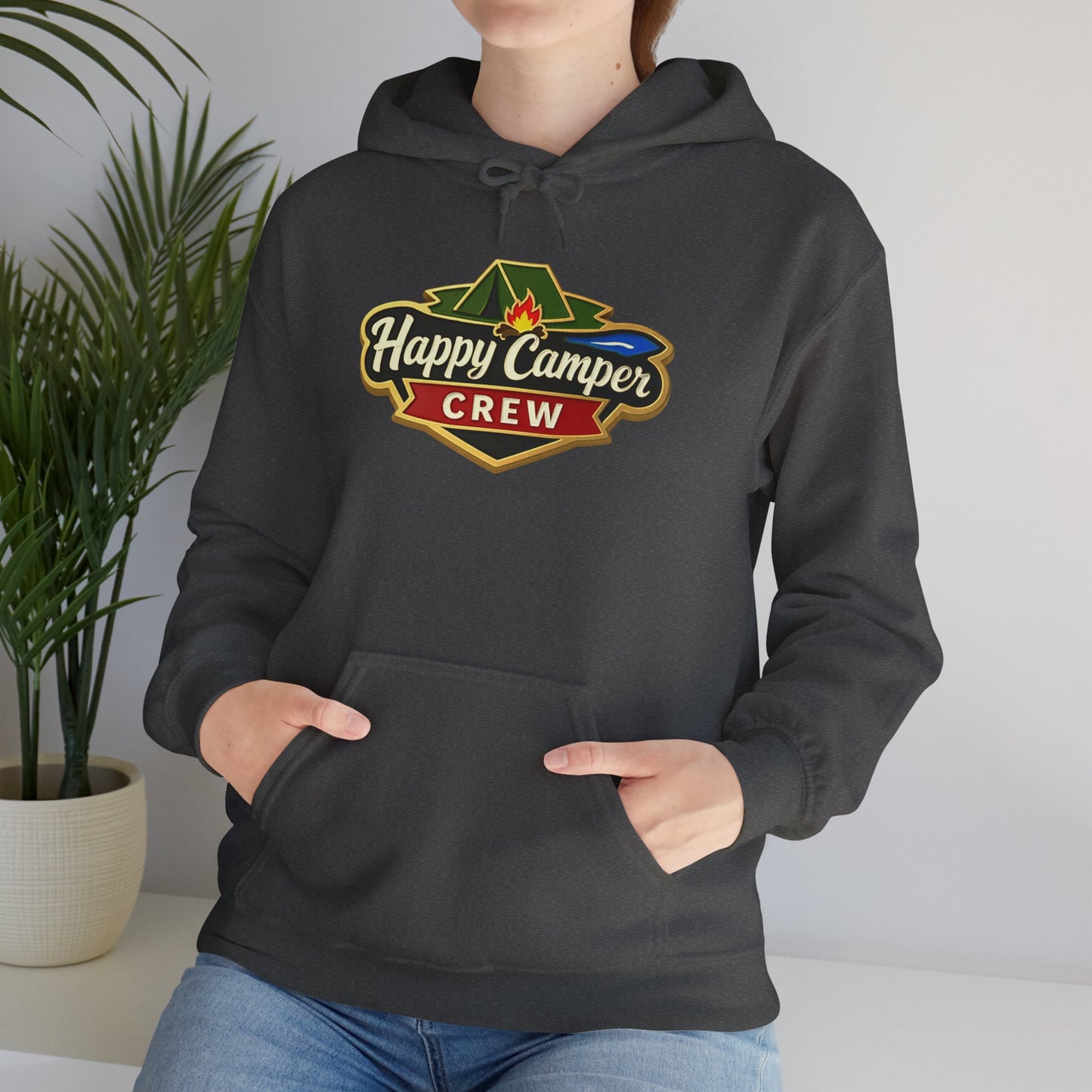 Happy Camper Crew - Dark Hoodie |  100% Authentic | Cozy Camping Hoodie | Unisex Hooded Sweatshirt for Nature Lovers, Casual Wear, Gift for Him/Her, Outdoor Adventures.. - HappyCamperCrew.com