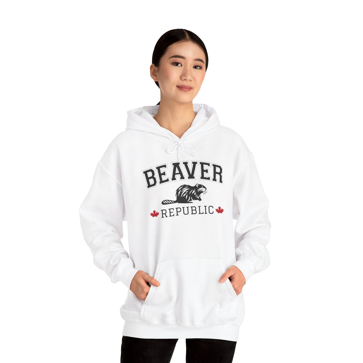 Beaver Republic White Cozy Hoodie 9 | Unisex Sweatshirt for Nature Lovers, Casual Wear, Gift for Him/Her, Outdoor Adventures, Cozy Days Canada Patriotic