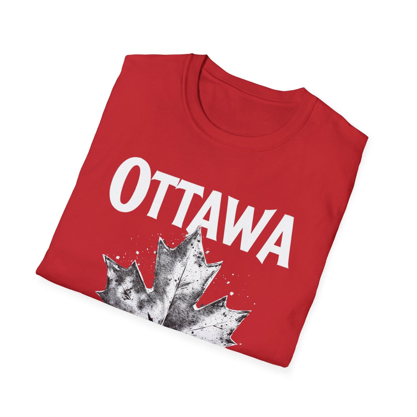 Ottawa Hardcore Rep'n White Leaf T-Shirt, c007-n00-s007 Softstyle Graphic Tee, Unisex Casual Wear, Support'n Locals Merch, Gift for Community Lovers.