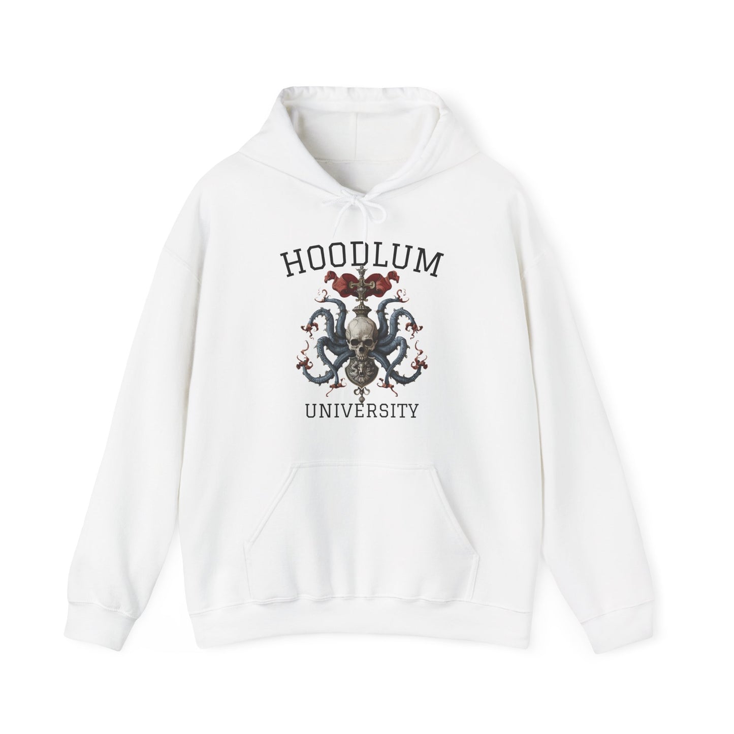 Hoodlum University White Cozy Hoodie Skull | Unisex Sweatshirt for Nature Lovers, Casual Wear, Gift for Him/Her, Outdoor Adventures, Cozy Days Canada Patriotic