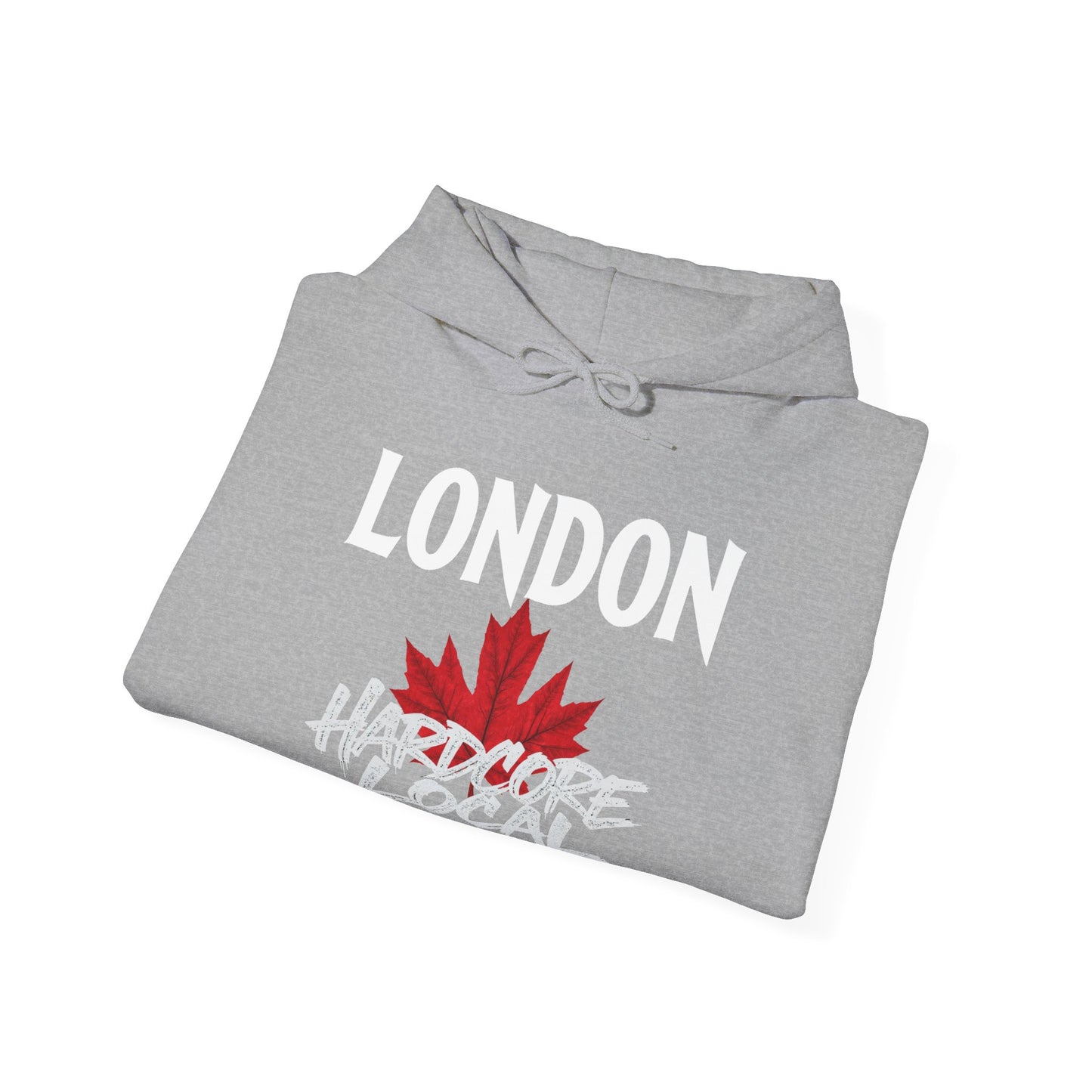 London HARDCORE LOCAL red leaf, Hooded Sweatshirt - c02-n00-hs006 Unisex Heavy Blend™ Pullover, Casual Hoodie for Every Day, Gift for Friends, Support'n Locals -Local Pride Apparel Support Your Community