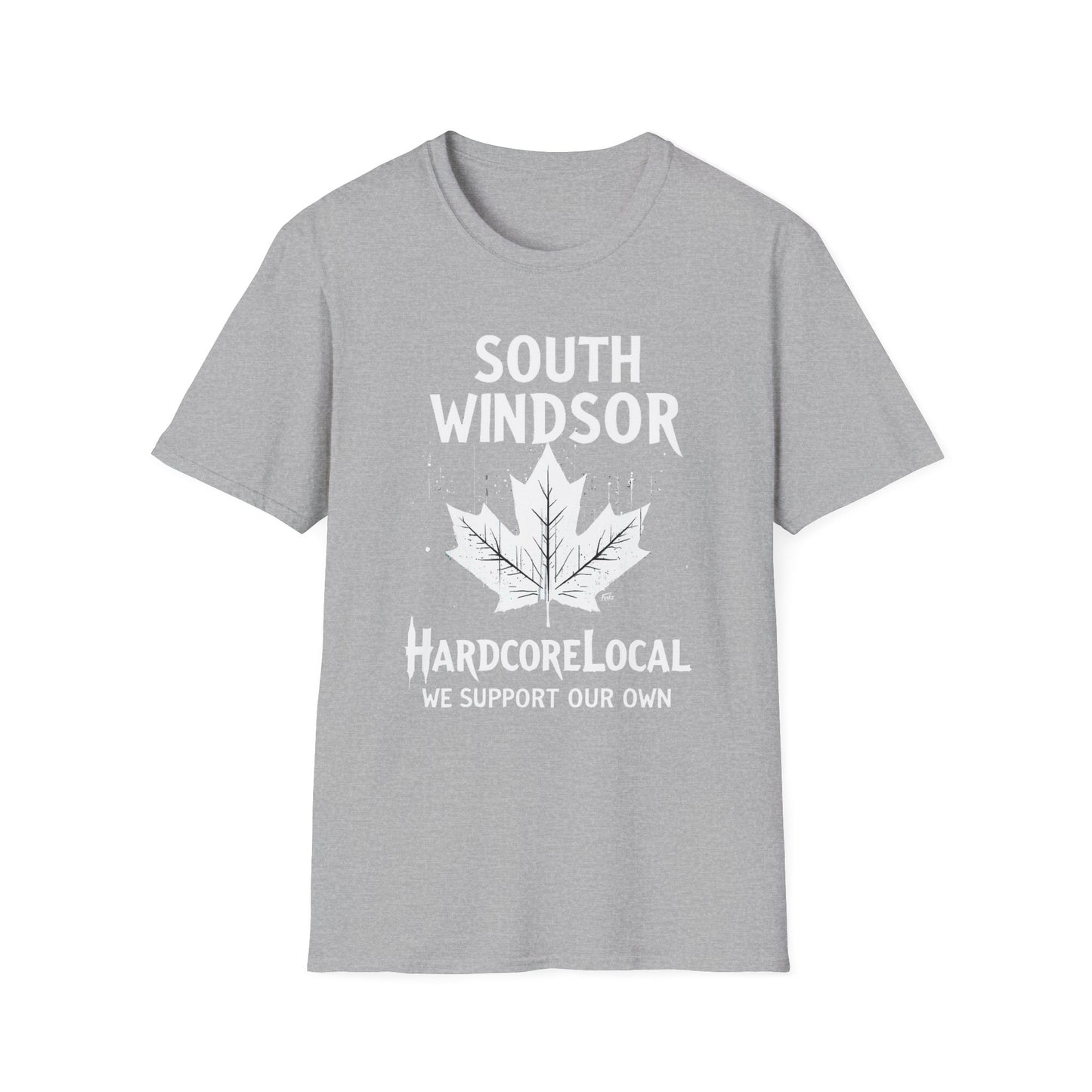 SOUTH WINDSOR, We Support Our Own 2, Hardcore Local White Leaf T-Shirt, Softstyle Graphic Tee, Unisex Casual Wear, Support Local Merch, Gift for Community Lovers Finkz Windsor
