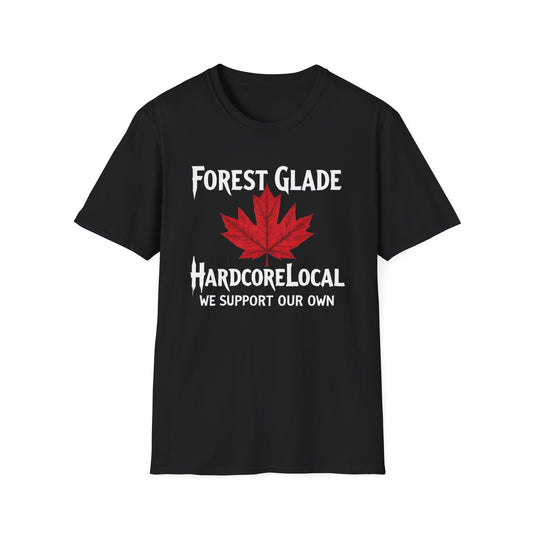 Forest Glade Hardcore Local Red Leaf, We Support Our Own, 1 T-Shirt, Softstyle Graphic Tee, Unisex Casual Wear, Support Local Merch, Gift for Community Lovers