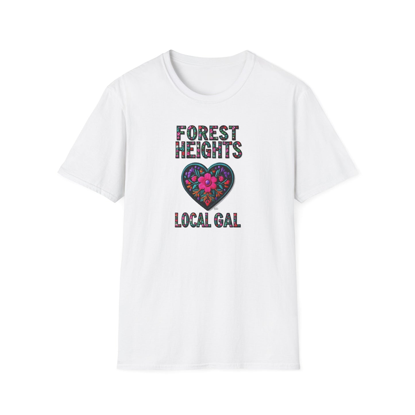 Forest Heights Local Gal Flower-Heart T-Shirt, c03-n03-s05  Softstyle Graphic Tee, Unisex Casual Wear, Support Local Merch, Gift for Community Lovers, Finkz WINDSOR