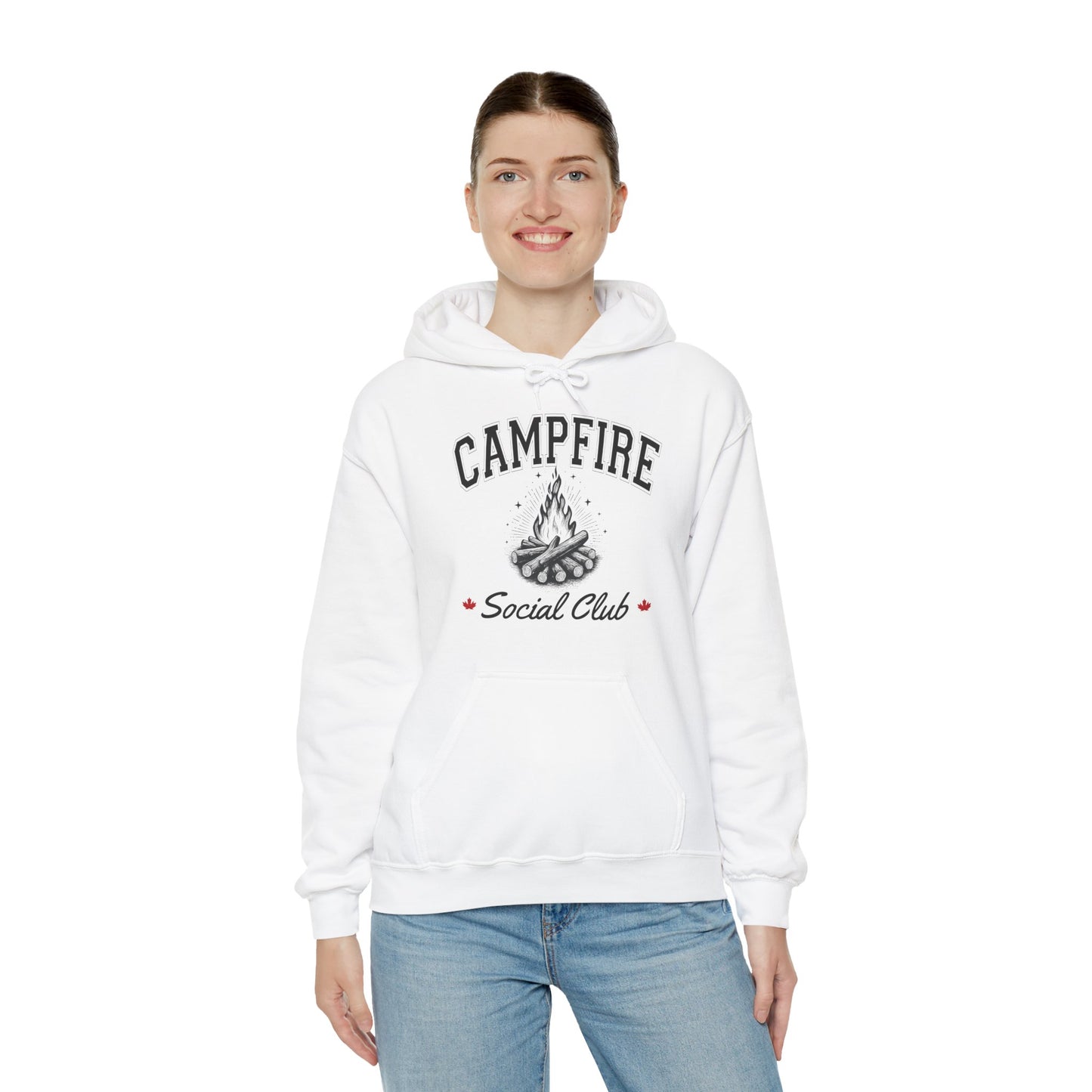 Fire Campfire Social Club No Leaf Cozy Hoodie | Unisex Sweatshirt for Nature Lovers, Casual Wear, Gift for Him/Her, Outdoor Adventures, Cozy Days Canada Patriotic