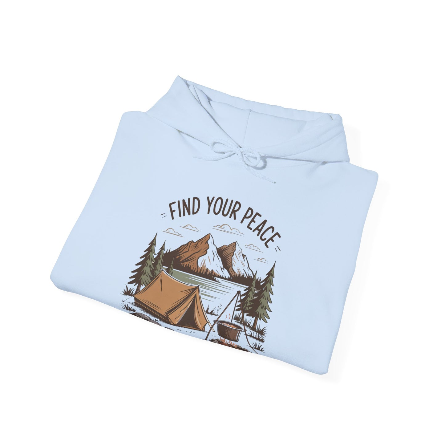 Find Your Peace Hoodie | HappyCamperCrew.Com 100% Authentic | Cozy Camping Hoodie | Unisex Hooded Sweatshirt for Nature Lovers, Casual Wear, Gift for Him/Her, Outdoor Adventures, Cozy Days & Warm Nights By The Campfire