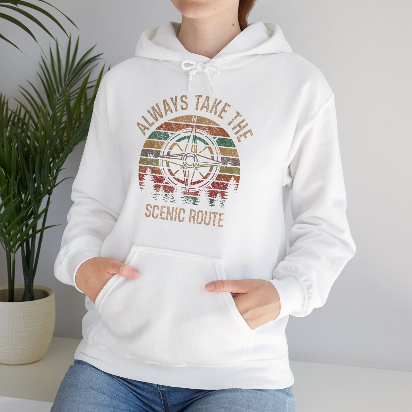 Scenic Route Hoodie | HappyCamperCrew.Com 100% Authentic | Cozy Camping Hoodie | Unisex Hooded Sweatshirt for Nature Lovers, Casual Wear, Gift for Him/Her, Outdoor Adventures, Cozy Days & Warm Nights by the Campfire