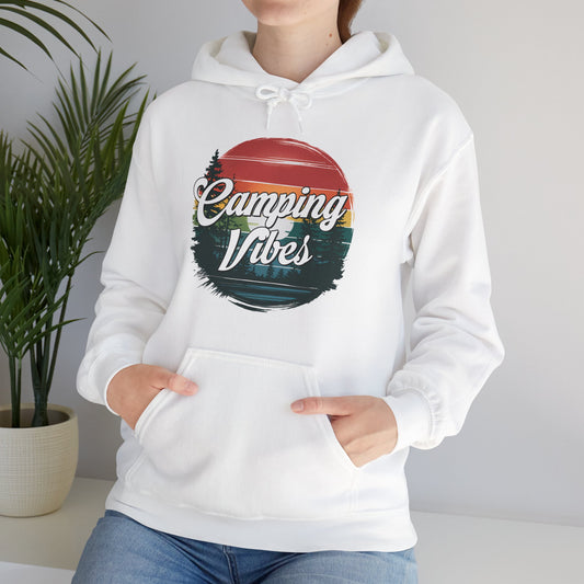 Camping Vibes Hoodie | HappyCamperCrew.Com 100% Authentic | Cozy Camping Hoodie | Unisex Hooded Sweatshirt for Nature Lovers, Casual Wear, Gift for Him/Her, Outdoor Adventures, Cozy Days & Warm Nights by the Campfire