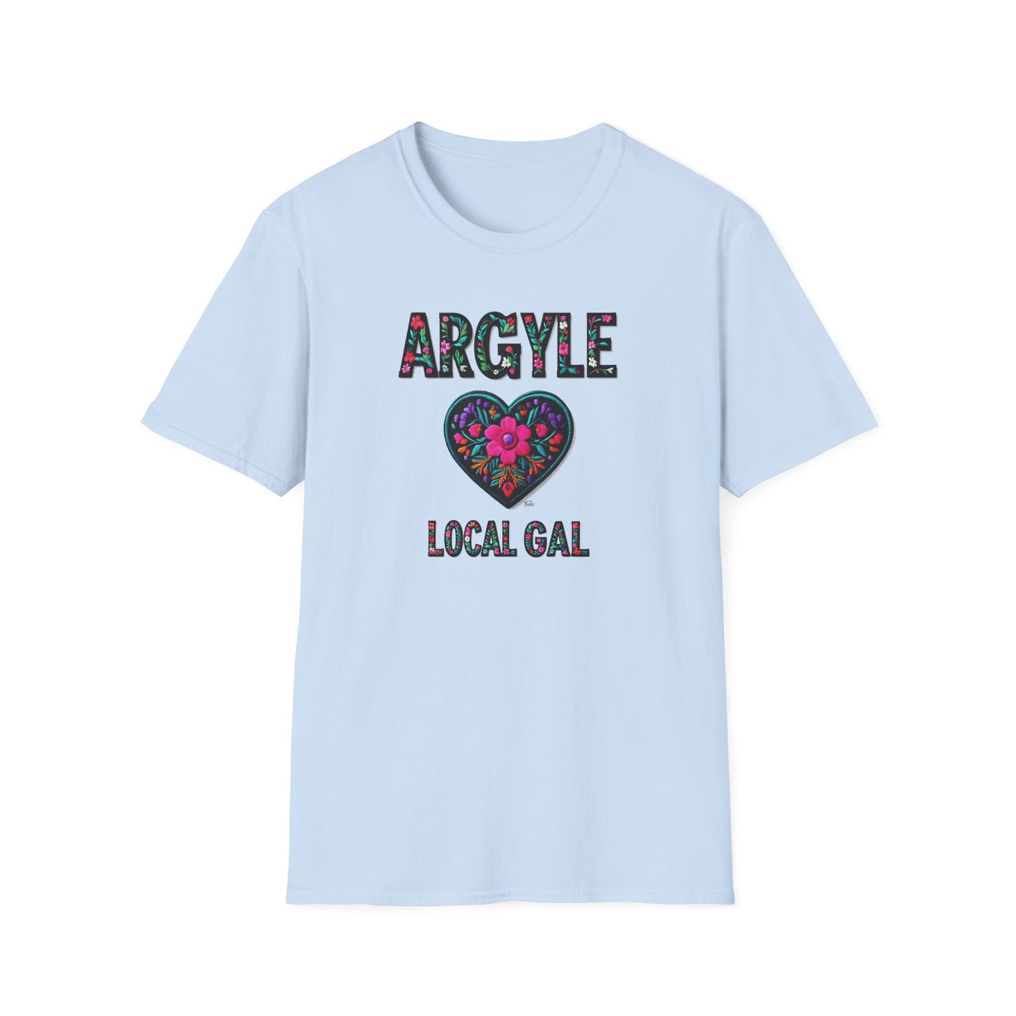 Argyle Local Gal Flower-Heart T-Shirt, c02-n01-s05  Softstyle Graphic Tee, Unisex Casual Wear, Support Local Merch, Gift for Community Lovers, Finkz WINDSOR