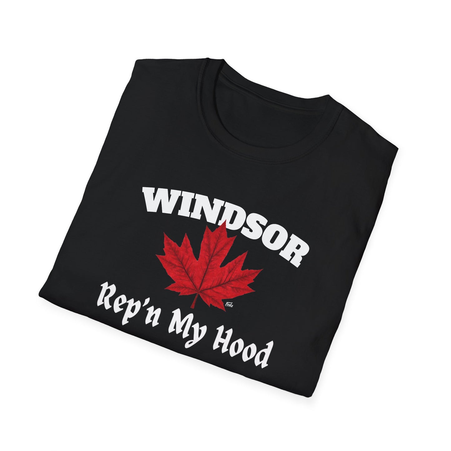 WINDSOR Top Rep'n My Hood Red Leaf T-Shirt, Softstyle Graphic Tee, Unisex Casual Wear, Support Local Merch, Gift for Community Lovers, Finkz