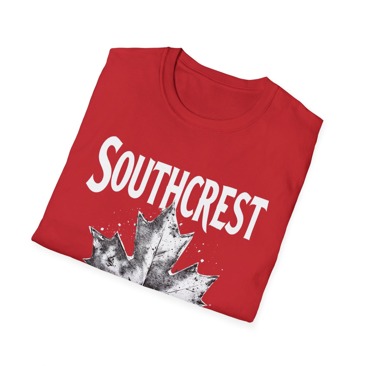 Southcrest Hardcore Rep'n White Leaf T-Shirt, c02-n07-s007 Softstyle Graphic Tee, Unisex Casual Wear, Support'n Locals Merch, Gift for Community Lovers.