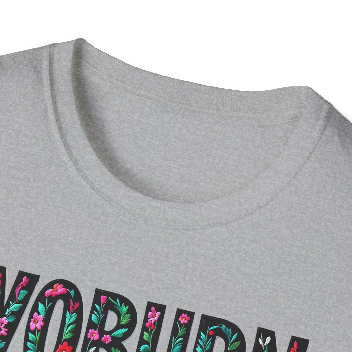 Woburn Local Gal Flower-Heart T-Shirt, c06-n06-s005 Softstyle Graphic Tee, Unisex Casual Wear, Support Local Merch, Gift for Community Lovers, Finkz WINDSOR