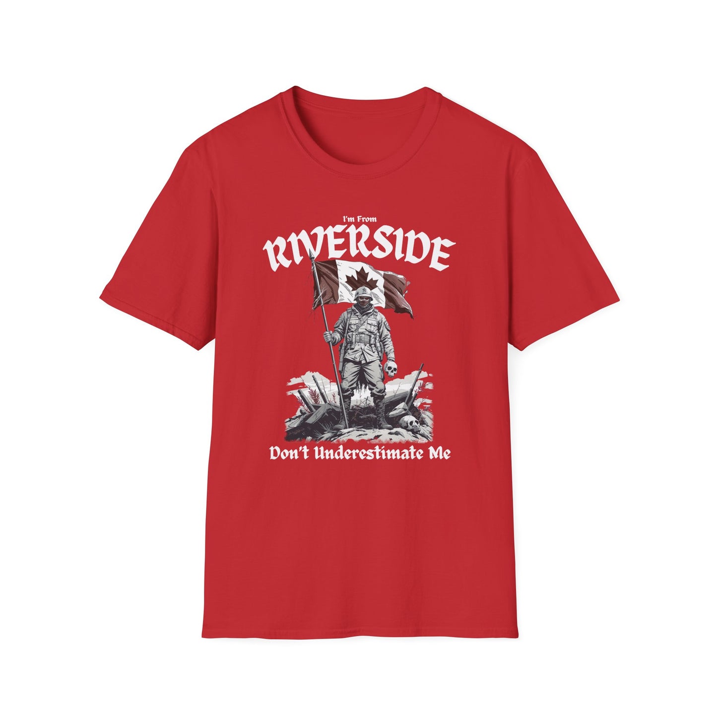 Riverside Underestimate Guy T-Shirt, c01-n05-s002 Softstyle Graphic Tee, Unisex Casual Wear, Support'n Locals Merch, Gift for Community Lovers.