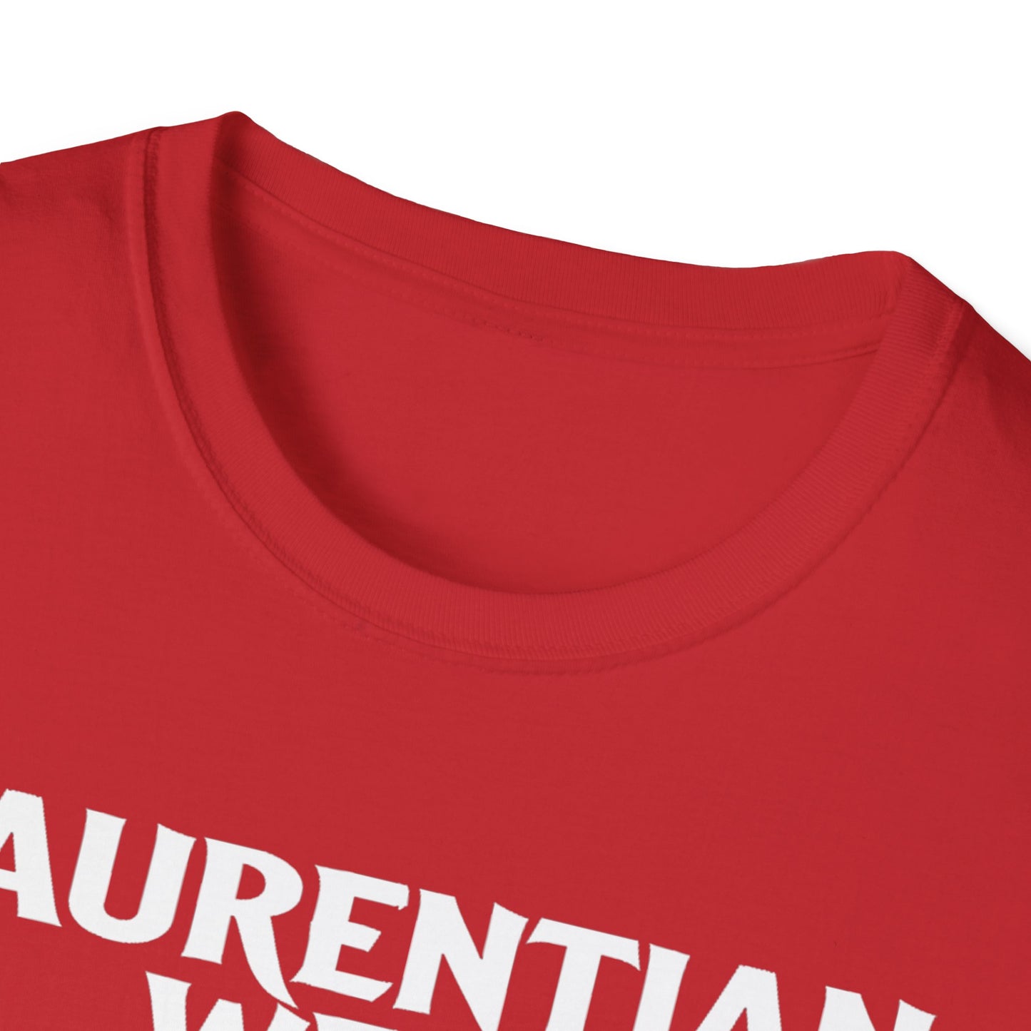 Laurentian West Hardcore Rep'n White Leaf T-Shirt, c003-n07-s007 Softstyle Graphic Tee, Unisex Casual Wear, Support'n Locals Merch, Gift for Community Lovers.