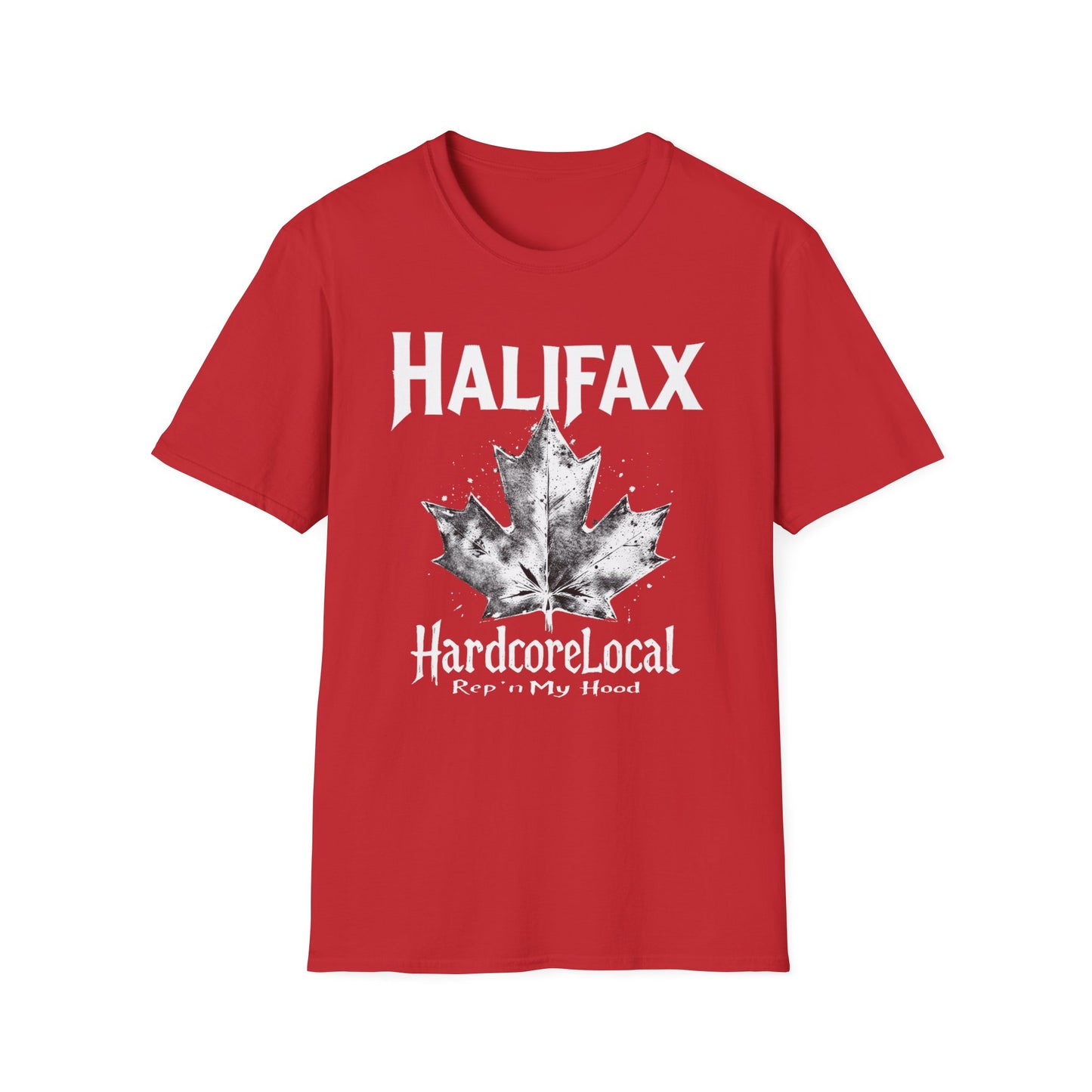 Halifax Hardcore Rep'n White Leaf T-Shirt, c008-n00-s007 Softstyle Graphic Tee, Unisex Casual Wear, Support'n Locals Merch, Gift for Community Lovers.
