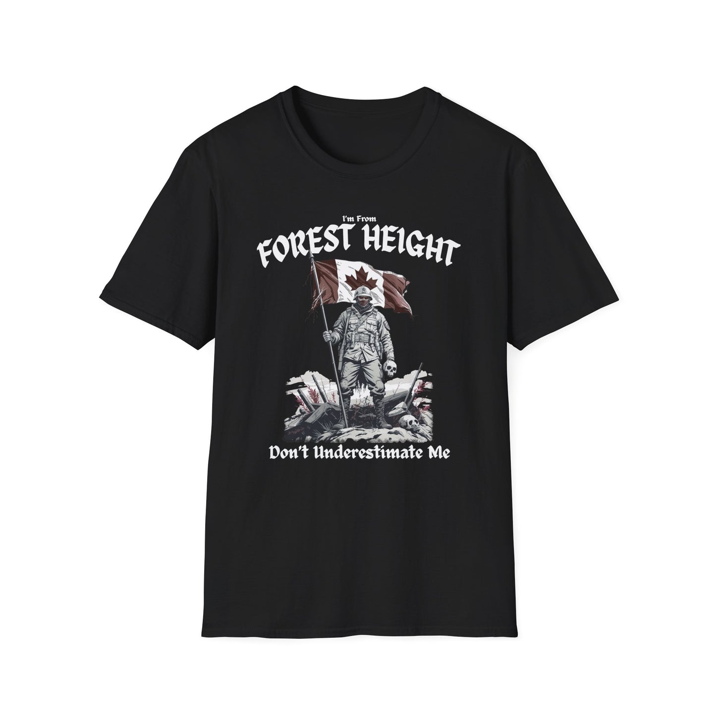 Forest Heights Underestimate Guy T-Shirt, c03-n03-s002 Softstyle Graphic Tee, Unisex Casual Wear, Support'n Locals Merch, Gift for Community Lovers.