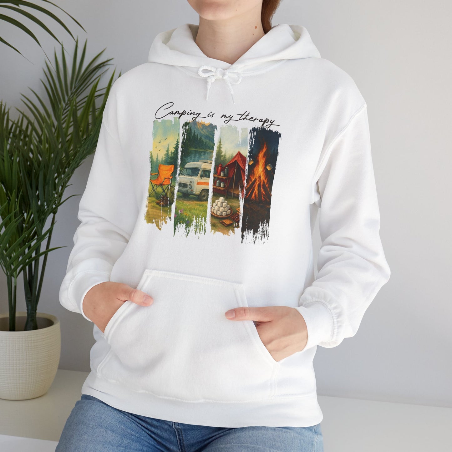 Camping is My Therapy Hoodie | HappyCamperCrew.Com 100% Authentic | Cozy Camping Hoodie | Unisex Hooded Sweatshirt for Nature Lovers, Casual Wear, Gift for Him/Her, Outdoor Adventures, Cozy Days & Warm Nights by the Campfire