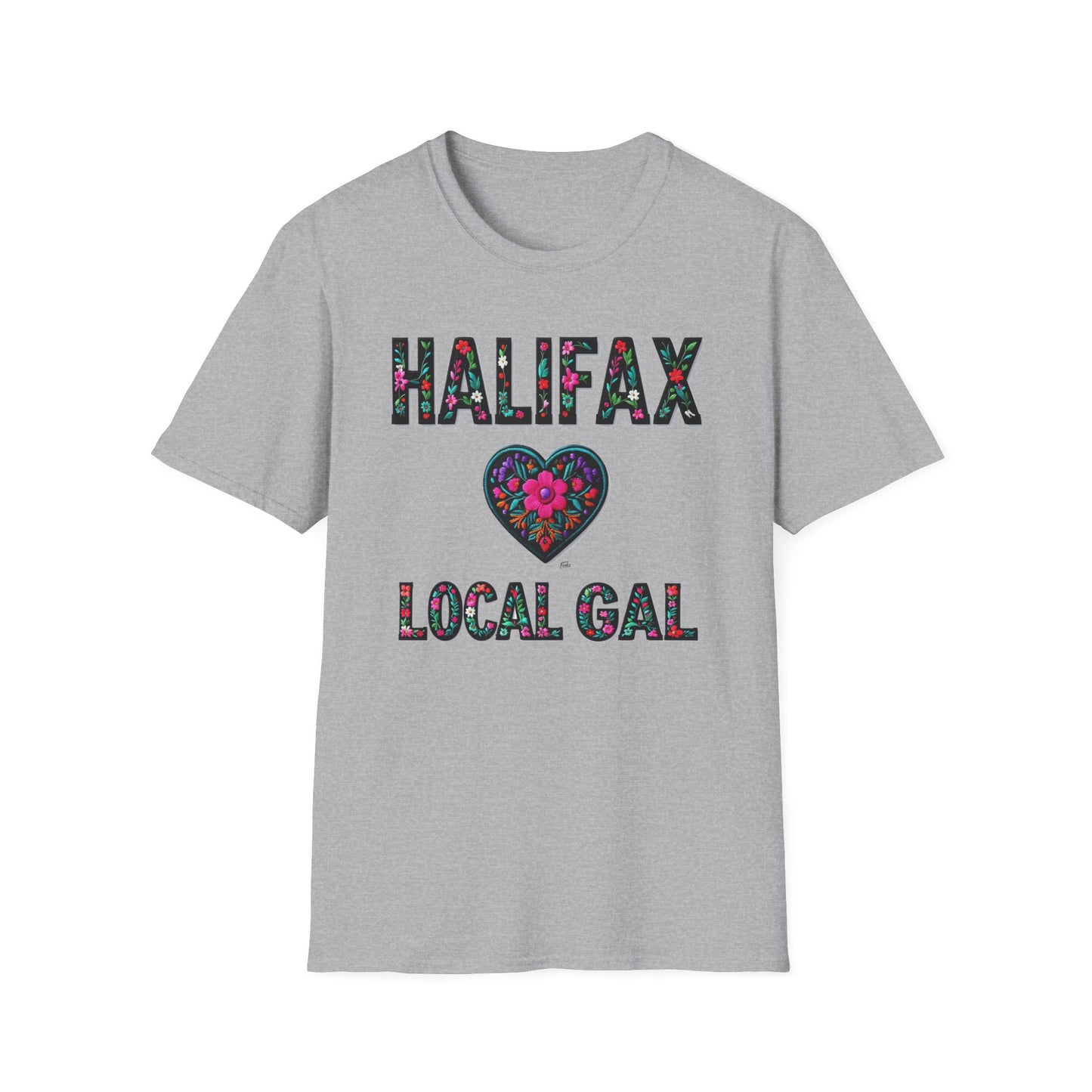 Halifax Local Gal Flower-Heart T-Shirt, c08-n00-s005 Softstyle Graphic Tee, Unisex Casual Wear, Support Local Merch, Gift for Community Lovers, Finkz WINDSOR